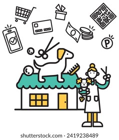 Una simple ilustración de línea de una tienda de mascotas.