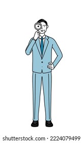 Simple line drawing illustration of a Senior businessmen, executives, managers and presidents looking through magnifying glasses