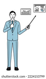 Ilustración de líneas simples de un empresario de alto nivel, ejecutivos, gerentes y presidentes que guían una imagen de transformación digital, rendimiento y mejora de ventas