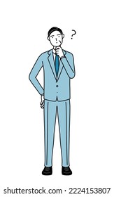 Simple line drawing illustration of a Senior businessmen, executives, managers and presidents with questions.