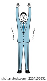 Simple line drawing illustration of a Senior businessmen, executives, managers and presidents stretching and standing tall.