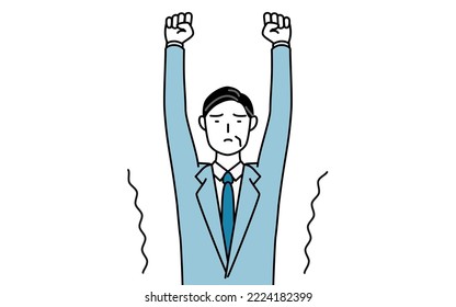 Simple line drawing illustration of a Senior businessmen, executives, managers and presidents stretching and standing tall.
