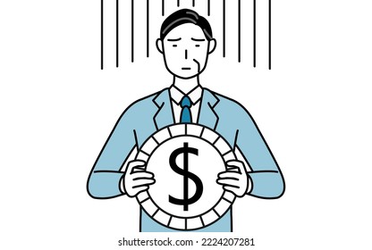 Simple line drawing illustration of a Senior businessmen, executives, managers and presidents, an image of exchange loss or dollar depreciation