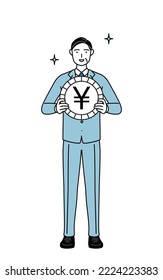 Ilustración de líneas simples de un empresario superior, ejecutivos, gerentes y presidentes, imagen de ganancias en moneda extranjera y apreciación del yen