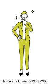 Einfache Zeichenkunst-Illustration einer Senior Frau im Anzug, weibliche Geschäftsführerin, Karrierefrau in einer selbstbewussten Pose.
