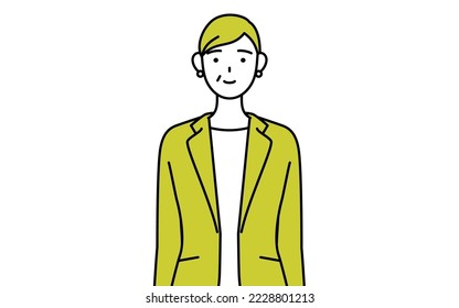Ilustración simple en línea de la mujer de mayor edad en traje, mujer gerente, mujer de carrera.