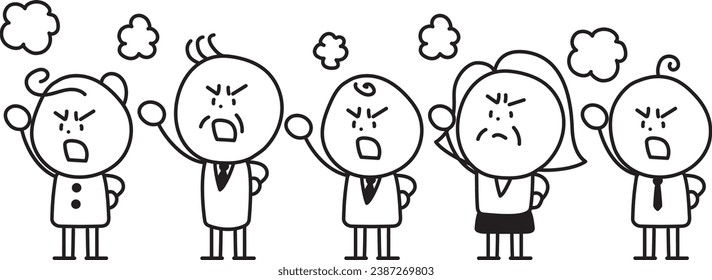 Simple line drawing illustration set of a person raising his fist