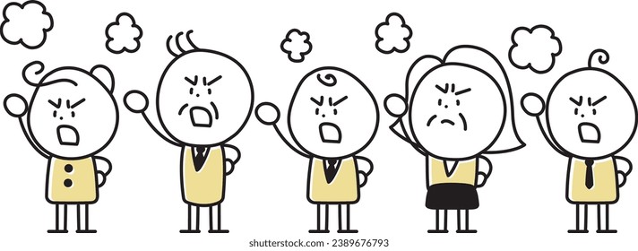 Simple line drawing illustration set of a person raising his fist