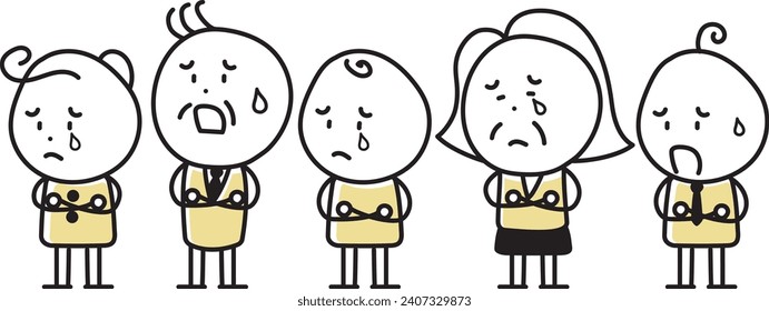 Simple line drawing illustration set of people in trouble
