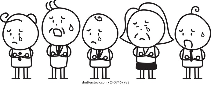 Simple line drawing illustration set of people in trouble