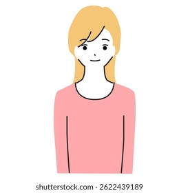Simple line drawing illustration of a smiling young woman's upper body