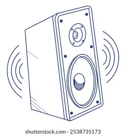 A simple line drawing illustration of a speaker emitting sound waves. This clean and minimalist design is perfect for representing audio, music, or sound in a variety of applications.
