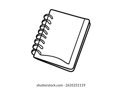 Ilustração de desenho de linha simples de um bloco de anotações encadernado em espiral isolado no fundo branco
