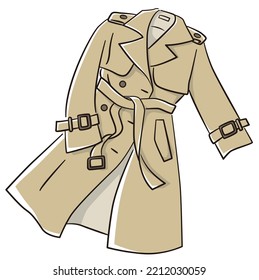 Simple line drawing illustration of a trench coat