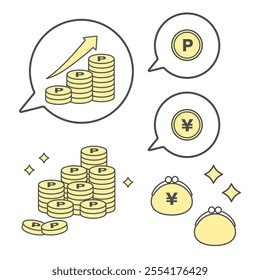 Simple line drawing illustration where you can collect point coins Translation: Yen