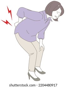 Simple line drawing illustration of a woman with a backache