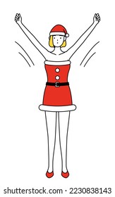 Simple line drawing illustration of a woman dressed as Santa Claus taking a deep breath.