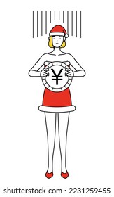 Simple line drawing illustration of a woman dressed as Santa Claus, an image of exchange loss or yen depreciation