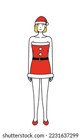 Simple line drawing illustration of a woman dressed as Santa Claus.