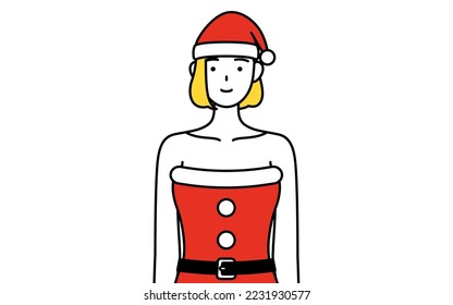 Simple line drawing illustration of a woman dressed as Santa Claus.