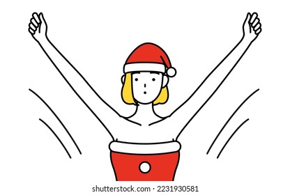 Simple line drawing illustration of a woman dressed as Santa Claus taking a deep breath.