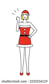 Simple line drawing illustration of a woman dressed as Santa Claus posing with guts.