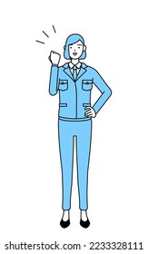 Simple line drawing illustration of a woman in work wear posing with guts.