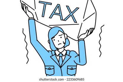 Simple line drawing illustration of a woman in work wear suffering from tax increases