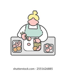 Simple line drawing illustration of a woman making a lunch box