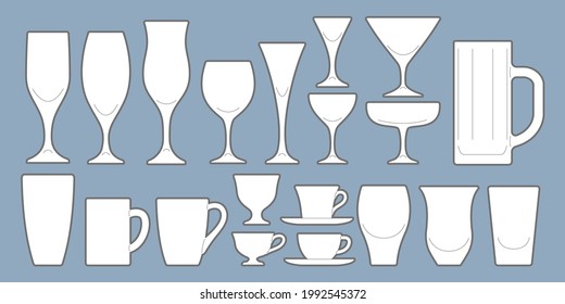 Simple line drawing illustrations of cooking utensils and tableware.