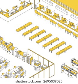 Simple line drawing isometric illustration of a table for filling out forms at a post office or government office., Vector Illustration