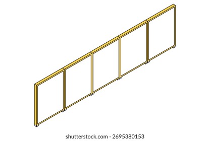 Simple line drawing isometric illustration of connected office row partitions, Vector Illustration