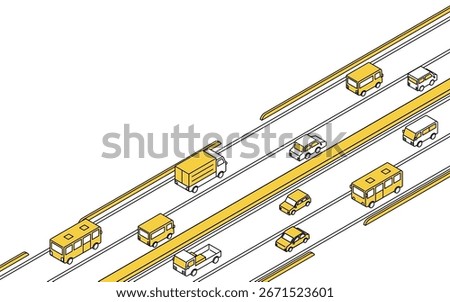 Simple line drawing isometric illustration of a single lane two-lane road with median divider, Vector Illustration