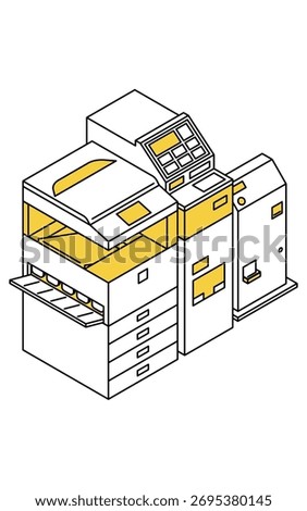 Simple line drawing isometric illustration of a multi-copy machine in a convenience store, Vector Illustration