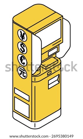 Simple line drawing isometric illustration of a foreign currency exchange machine, Vector Illustration