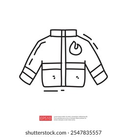 A simple line drawing of a jacket featuring a flame design, illustrating a casual clothing item.