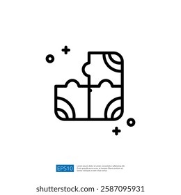 A simple line drawing of a jigsaw puzzle piece, symbolizing problem-solving and creativity, surrounded by small decorative elements.