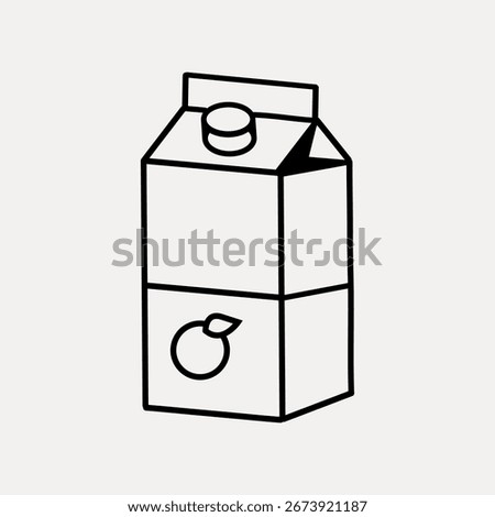 Simple line drawing of a juice carton. The carton features a fruit symbol, emphasizing juice. Minimalist juice carton design, perfect for packaging concepts. Black icon illustration vector.