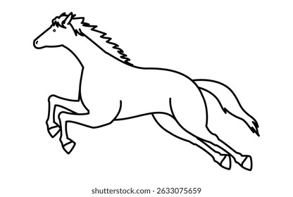 Simple line drawing of a jumping horse, black and white illustration, Vector Illustration