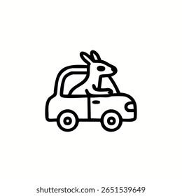 Desenho de linha simples de um canguru dirigindo um carro