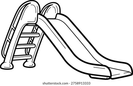 A simple line drawing of a kids' slide with a ladder