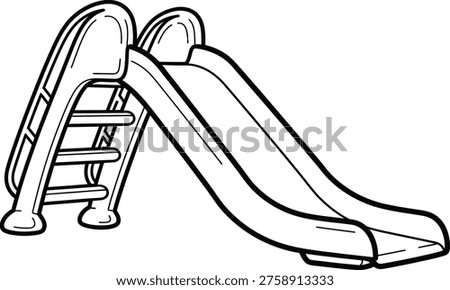 A simple line drawing of a kids' slide with a ladder
