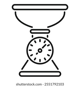 Simple line drawing of a kitchen scale being used to measure out portions of cooking ingredients