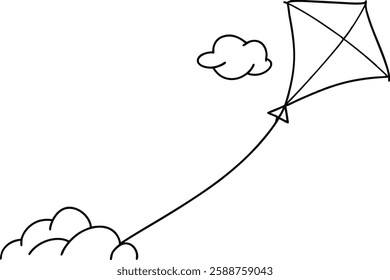 Simple Line Drawing of a Kite Flying High in the Sky