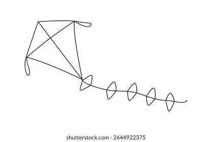 Simple Line Drawing of a Kite Flying High in the Sky with a Tail