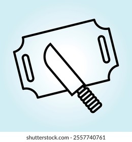 A simple line drawing of a knife on a cutting board.  Perfect for kitchen-related designs.