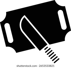 A simple line drawing of a knife on a cutting board.  Perfect for kitchen-related designs.