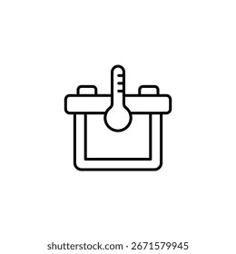 Desenho De Linha Simples De Um Recipiente De Laboratório Com Um Termômetro Inserido No Interior