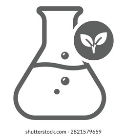 Simple line drawing of a laboratory flask with a small plant growing inside, symbolizing science and nature