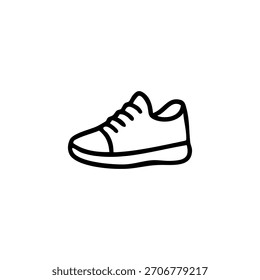 Un simple dibujo de línea de un zapato atlético con cordones está aislado sobre un fondo blanco.